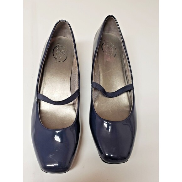 Life Stride Simply Comfort Mary Jane Patent Leather Navy Blude Wedge Sz 10M PO-E - Picture 1 of 12